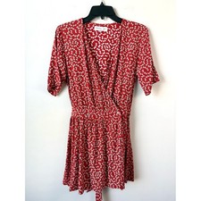 Faithfull The Brand Luna Bow Print Wrap Mini Dress Red US 4