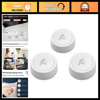 Smart Button 3-Pack | Wireless Light Switch & Music Controller | Alexa, HomeKit,