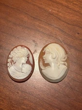Set Of 2 Italian Hand Carved Cameos From Conch Shell