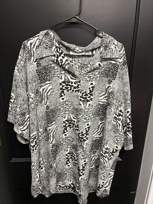 Impressions Woman Animal Print Button Front Short Sleeve Shirt - Size 24W
