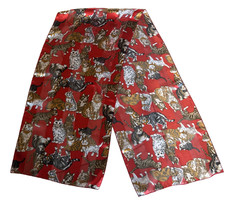 Vintage 90s Scarf Cats Photo Collage Sheer Novelty Multi Red Kitten Print NWT
