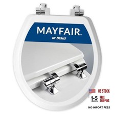 Bennett Toilet Seat with Hinges, Slow Close Wood Seat, Secure Round Chrome