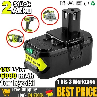 2X 6,0Ah 18V Akku für RYOBI Plus Lithium  BPL18151 BPL1820 RB18L50 P108 P104 DE
