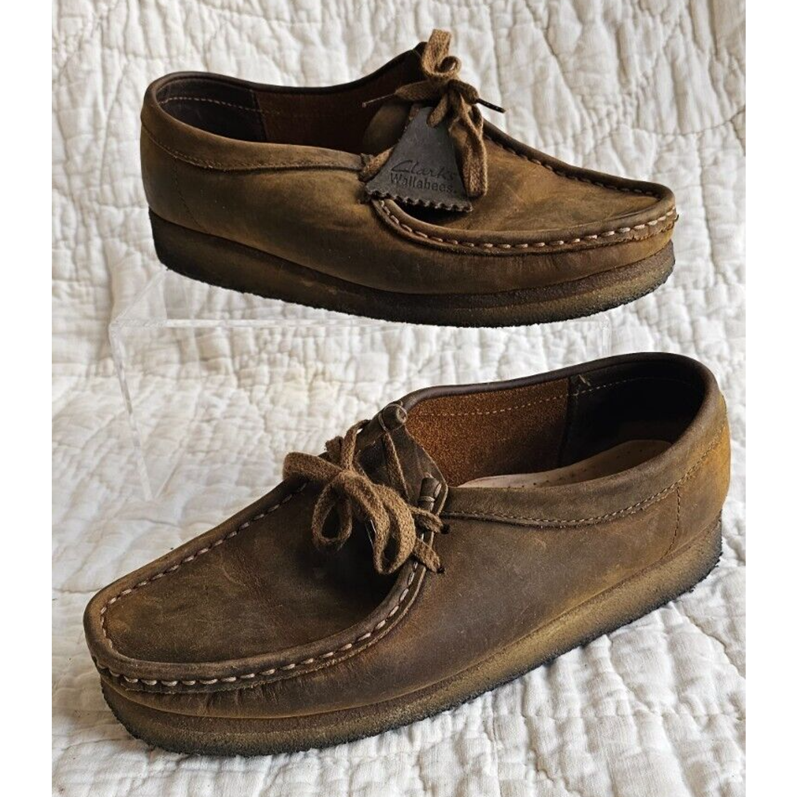 SAOLA CLARKS suola crepe originale Wallabees pelle oliata marrone donna 9M EU 40
