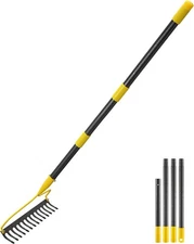 Garden Rake, 60 Inch Long 14 Inch Wide Heavy Duty 14 Tines Metal Bow Rake for La