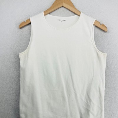 EILEEN FISHER Tank Top S 100% Cotton Interlock Jersey Crewneck Shell White