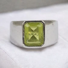 Peridot Emerald Cut Gemstone With 925 Sterling Silver Ring For Men's #A40