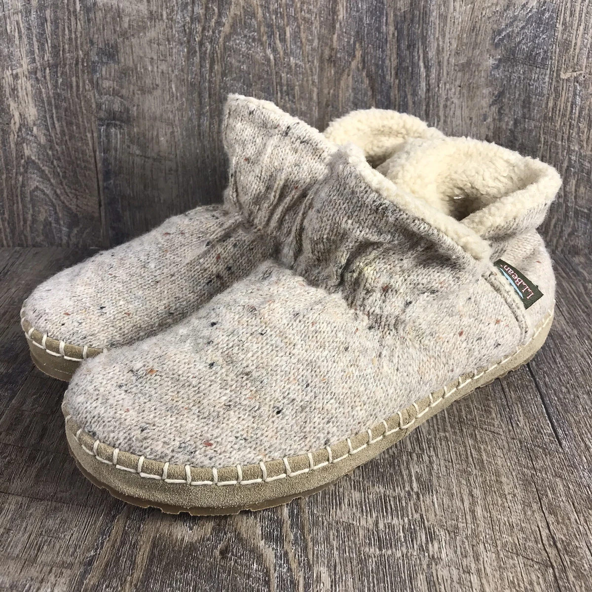 LL Bean Cozy Knit Slip On 80 Lambswool Slipper Booties 504633 Women 7M Sherpa