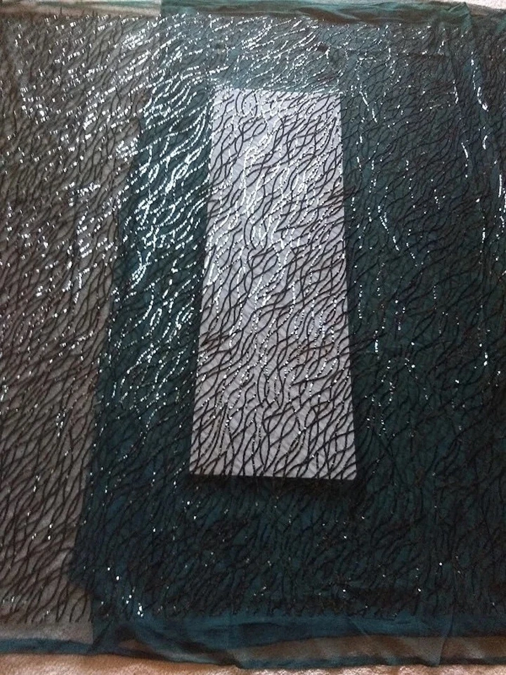 5yds - Colors Green, Black , Sparkling Sequins for Special Occasion Dress Fabric - Image 4 of 4