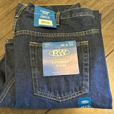 RW Rugged Wear Men's Relaxed Fit 5 Pocket Jeans 40x34 NEW