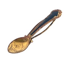 Vintage 1940s Spoon Hair Clip Barrette Gold-Toned Green Enamel 2.5" Long