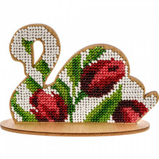 DIY Bead Embroidery on wood kit "Swan with flowers"