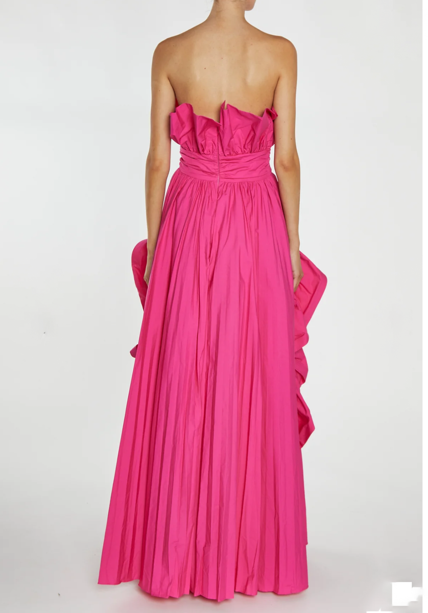 True Decadence Clarissa Magenta-Pink Bandeau Pleated Ruffle Maxi