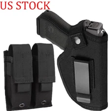 Tactical Ambidextrous Concealed OWB Belt Gun Holster with Double Magazine Pouch
