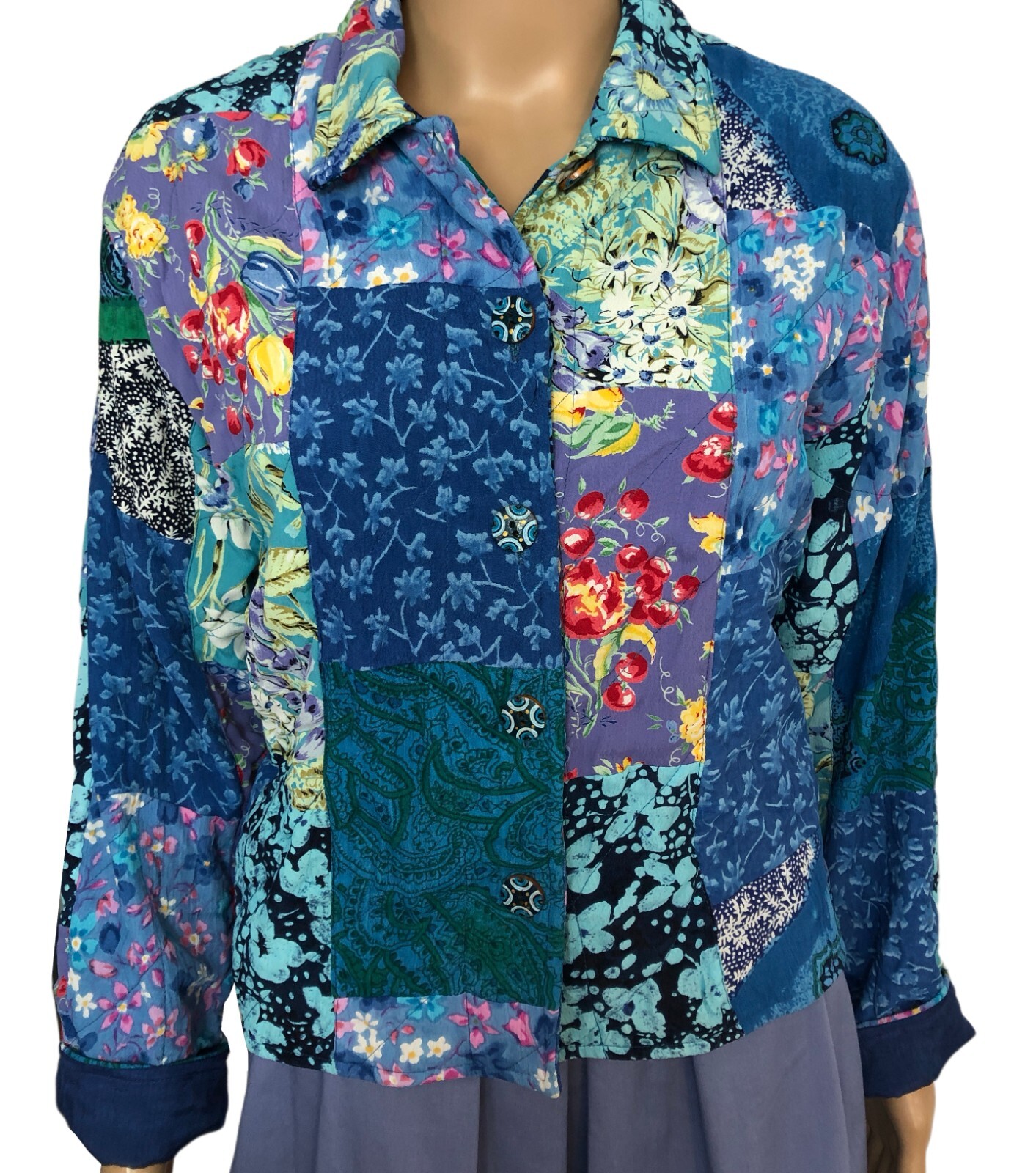 vtg Casual Studio Patchwork Button Jacket Sz S Ha… - image 4