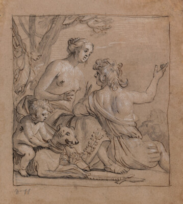 Mars and Venus in a Landscape with Eros Riding a Hound (circa 1630