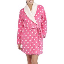 SUPER SOFT SHERPA COLLAR SHORT ROBE WOMEN XL 16-18 CARNATION HOT DOTS