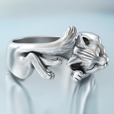 Retro Cat Ring Cat Tale Ring Cat Rings Fine Jewelry Kitten Adjustable Ring