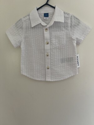 Old Navy Baby Boys Solid White Textured Button-Up Short Sleeve Shirt White  3-6 M