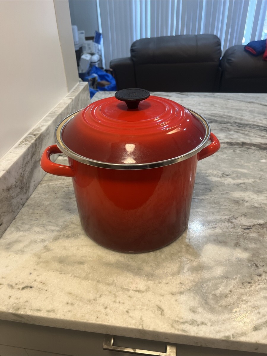 Le Creuset Red Stock Pot Cerise Enamel On Steel 6 Quarts | eBay