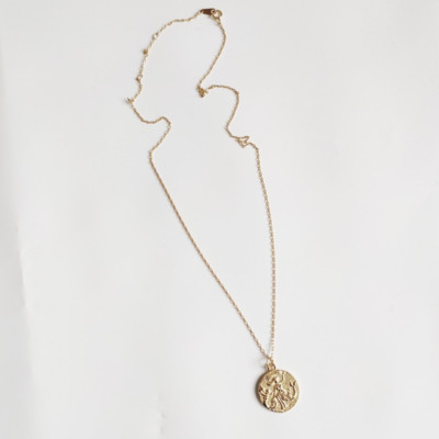 14K Gold 925 Sterling Mermaid Round Medallion Link Chain Necklace Jewelry