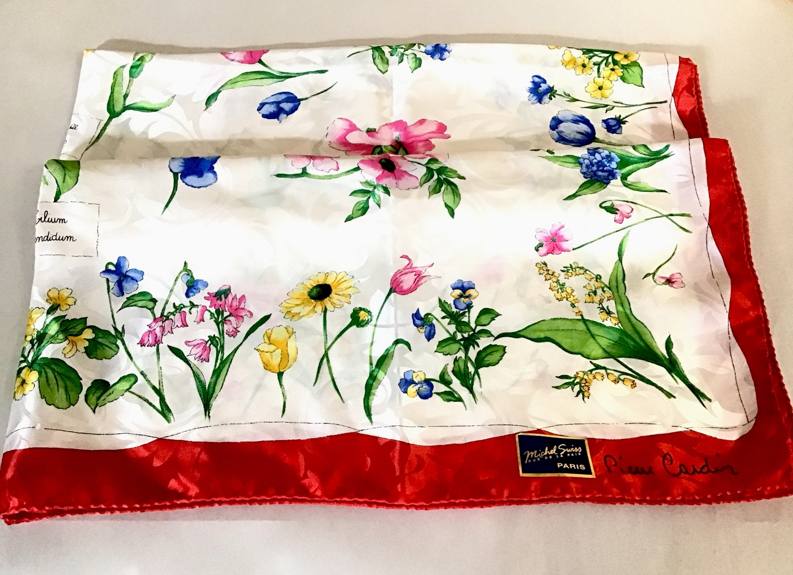 Pierre Cardin For Michel Swiss Paris Multi Floral 100percent Silk Scarf 29"x 32”  New image 3