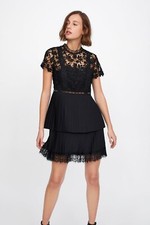 BNWT Zara XS Black Lace Pleated Short Sleeve Cocktail Dress Occasion Formal Wear