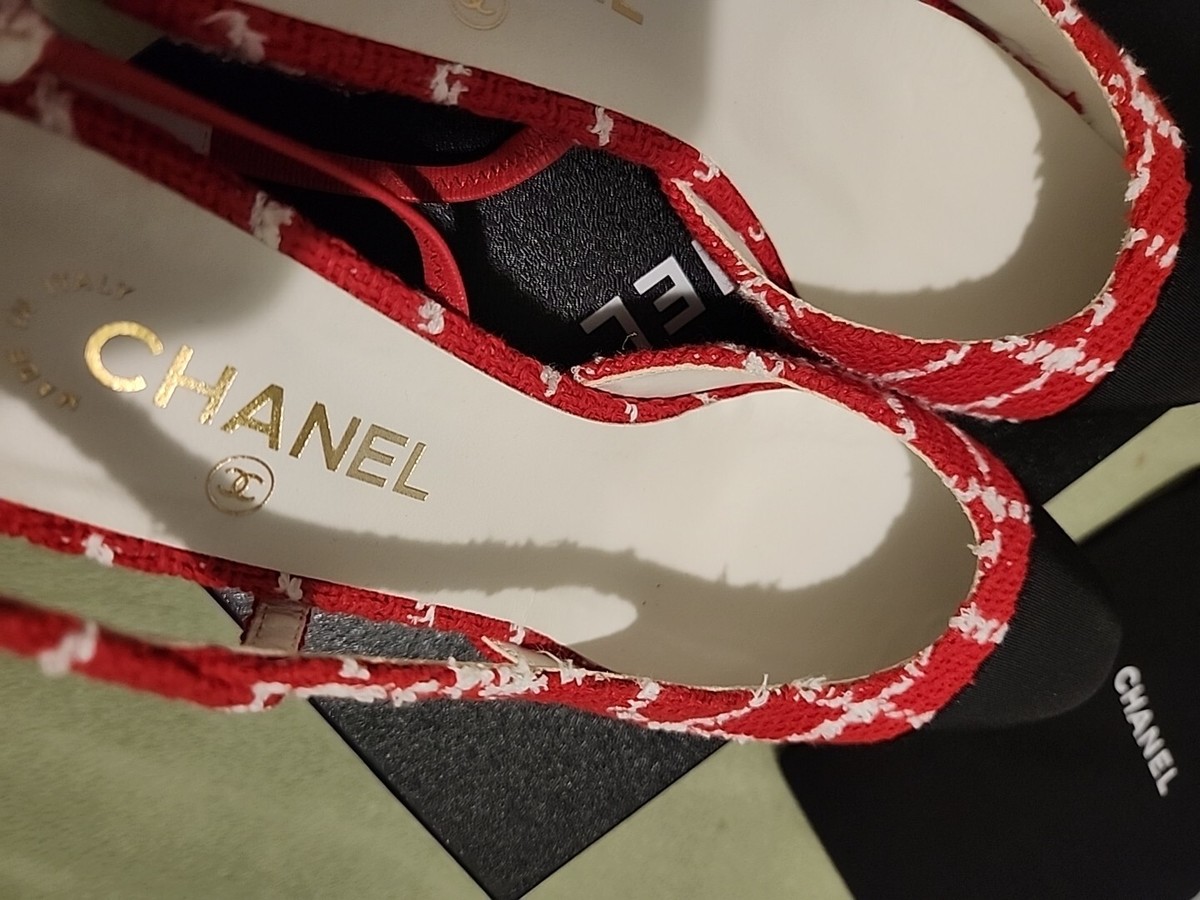 Chanel Red Tweed Slingbacks Size 42 With Box | eBay Chanel Red Tweed Slingbacks Size 42 With Box | eBay