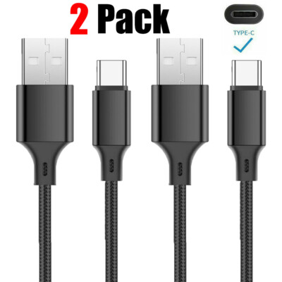 2 Pack 3/6/10 ft Braided USB C Type-C Fast Charging Data SYNC Charger Cable Cord