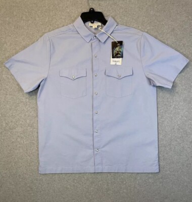 Walker Hayes Pearl Snap Mens Classic Fit Blue Short Sleeve Shirt, Size Small