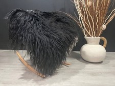 Beautiful Icelandic Black Curly Sheepskin Rug Genuine Leather Hide Pelt Pet Bed