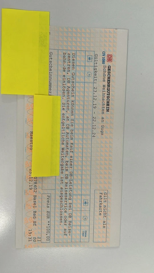 Gutschein der Deutsche Bahn im Wert von Euro 100.00 für CHF 70