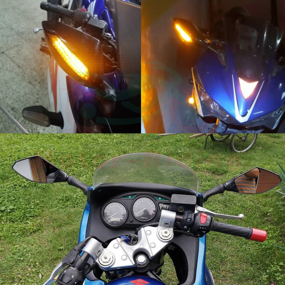 Espejos retrovisores LED de giro negros para motocicleta Yamaha YZF R1 R3 R6 R6S FZ R600 Foto 2 de 4