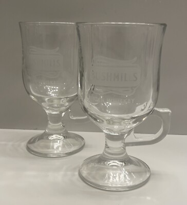 Set of 2 Bushmills Irish Whiskey 5 1/2  Mug Glasses with Handles - Clear