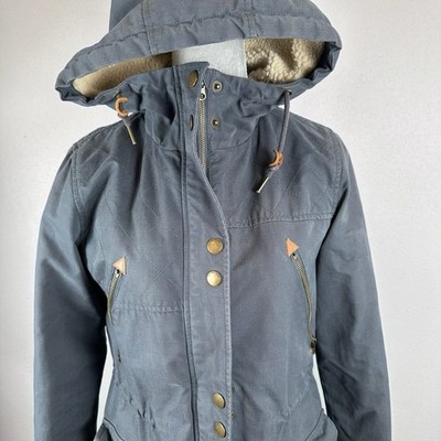 Y2K Volcom Parka Sherpa Hood Cargo Womens Small Gray Winter Long Coat Pockets