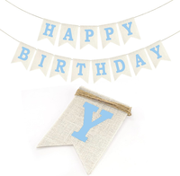 Happy Birthday Girlande Leinen: Weiß Geburtstagsbanner Mit Blau Happy Birthday,