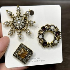 Titolo: Set 3 Spille Donna Vintage Chic con Cammeo Fiocco Corona di Perle e Cris