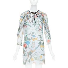 GUCCI 2015 Tian Bloom print 100% silk black ribbon trim dress IT36 XXS