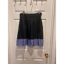 NWT Express Design Studio Womens Silk Pleated Colorblock Skirt Black Blue 12