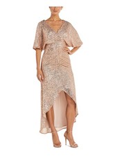 NIGHTWAY Womens Beige Split Center Back Lined Elbow Sleeve Maxi Dress 6