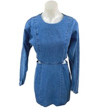 Forever 21 Blue Long Sleeve Cutout Waist Denim Jeans Mini Sheath Dress Size S