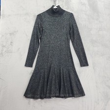 Calvin Klein Dress Womens XS Black Glitter Turtleneck Sweater Fit & Flare Party