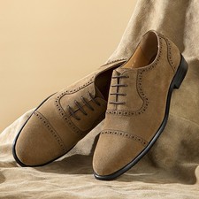 New British Men Pointed Toe Suede Lace Up Oxford Shoes Real Leather Casual Shoes