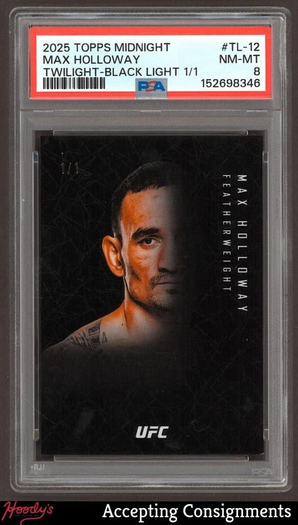 2025 Topps Midnight UFC Twilight Inserts Black Light Max Holloway 1/1 PSA 8