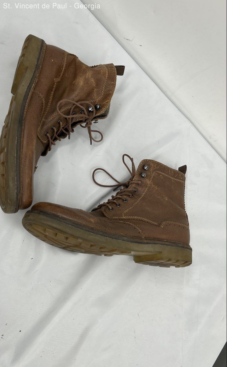 Clarks Brown Solid Wingtip Brogue Leather Boot Me… - image 2