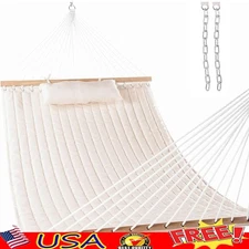 Double Hammock Quilted Comfort W/ Pillow Heavy Duty Outdoor Relaxation New