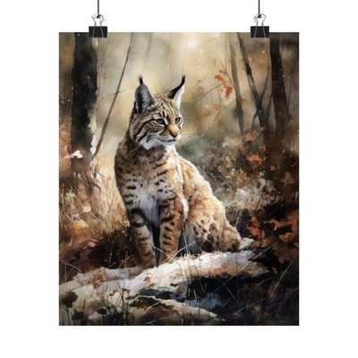 Bobcat Forest Animal Art Print, Red Lynx Woodland Animal Décor, Wildlife Art