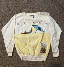 Vintage 90s Adidas Originals Mens Graphic Logo Beach Sweatshirt Beige Size S