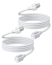 DEWENWILS 6ft Extension Cord, 3 Prong Grounded Outlets Plugs, 2 Pack (White)