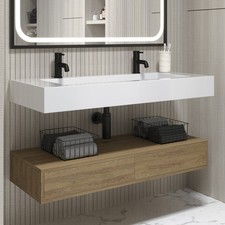 1200mm Wood Effect Wall Hung Double Vanity Unit with Basin - O BUN/OSL1200/95420